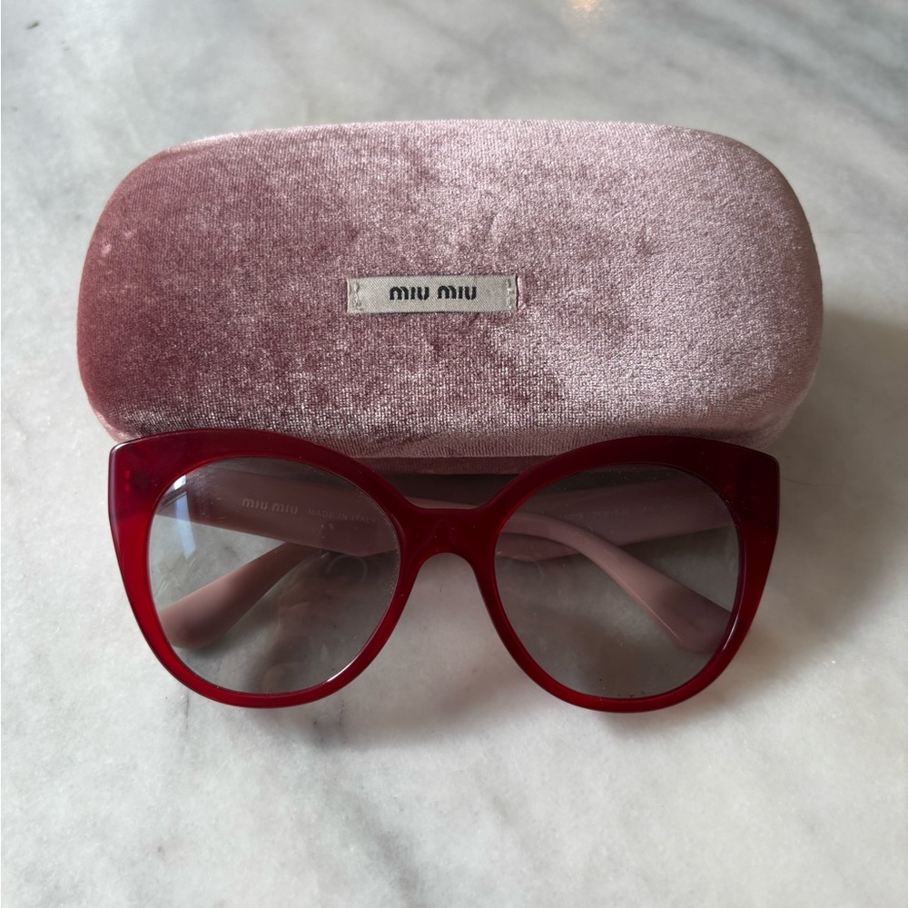 Miu Miu Bold Red Sunglasses with Velvet Pink Case